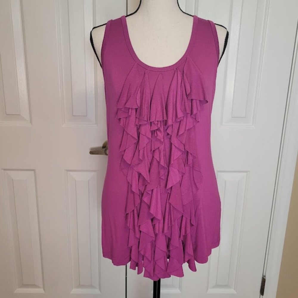 Karen Kane Fuchsia Pink Cascade Ruffle Tank Top Size L Made in USA